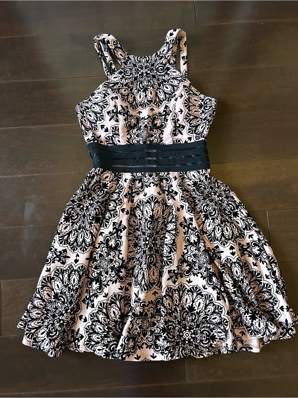 City Studio Black and Blush Floral Fit & Flare Dress